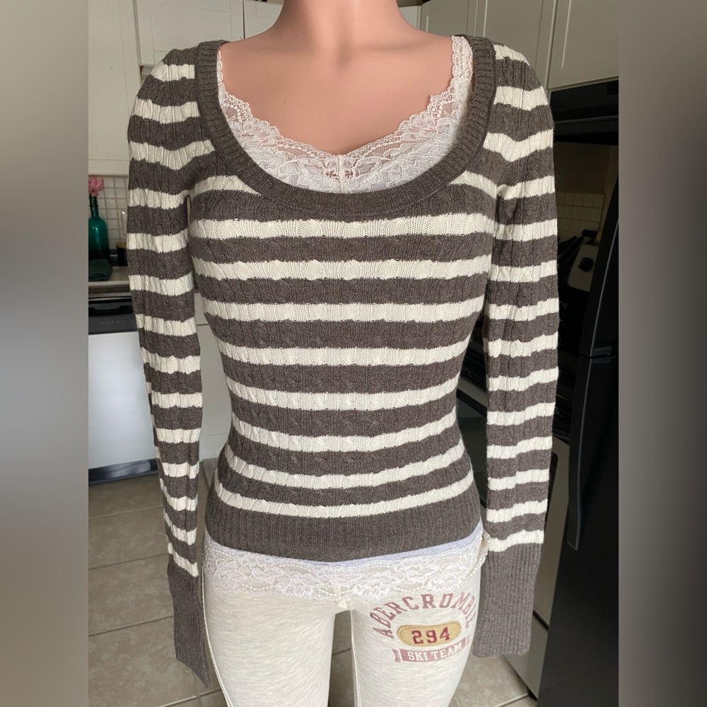 Vintage NWT Abercrombie striped brown wool sweater